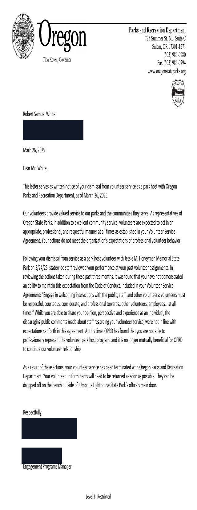 First page — They put the retaliation in writing.