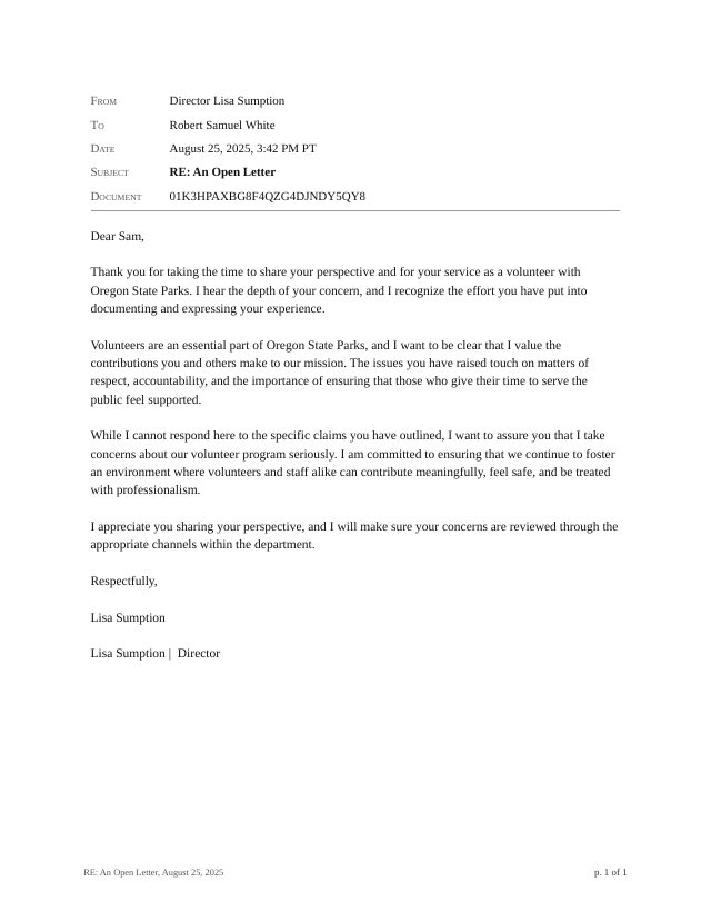 First page — The director responds to an open letter.