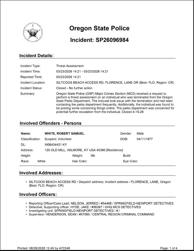 First page — The state police produce the record.